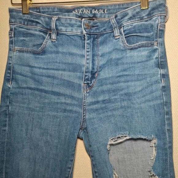 American Eagle Women's Hi-Rise Jeggings Distressed Medium Dark Wash Size 10 - Picture 4 of 13